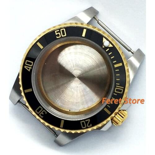 40mm gold stainless black bezel case sapphire glass watch case fit ETA 2836 miyota 8215/8205/821A Mingzhu DG2813/ 3804 movement