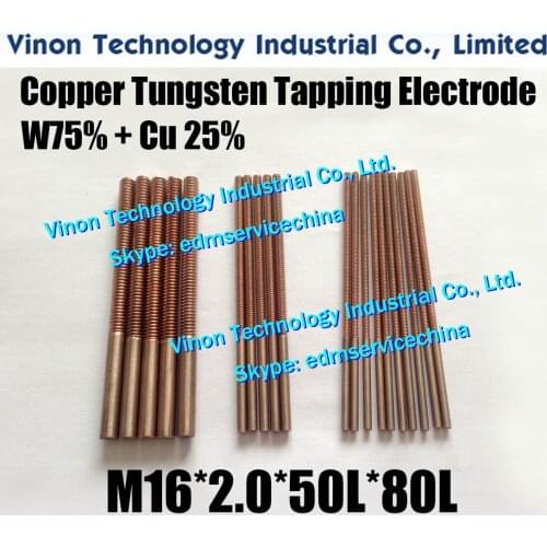 5PCS M16*2.0*50L*80Lmm CUW75 Copper Tungsten Orbital Tapping Electrode for edm W75 tungsten copper tapper electrode without hole