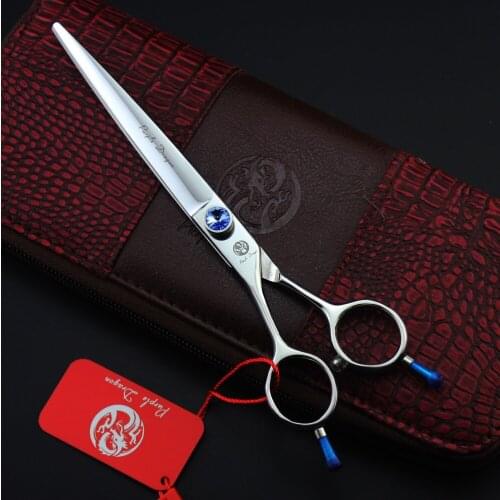 616# 7'' Left Hand Brand Purple Dragon High-Class Hairdressing Scissors 440C Big Gem Dogs Cats Pets Cutting Shears Hair Scissors