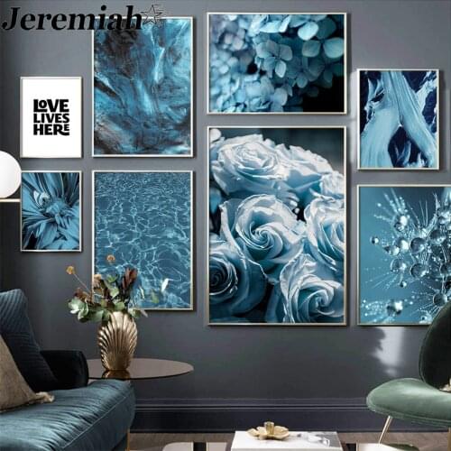Blue Rose Canvas Painting Water Drop Ripple Abstract Poster Wall Art Nordic Living Room Home Decoration