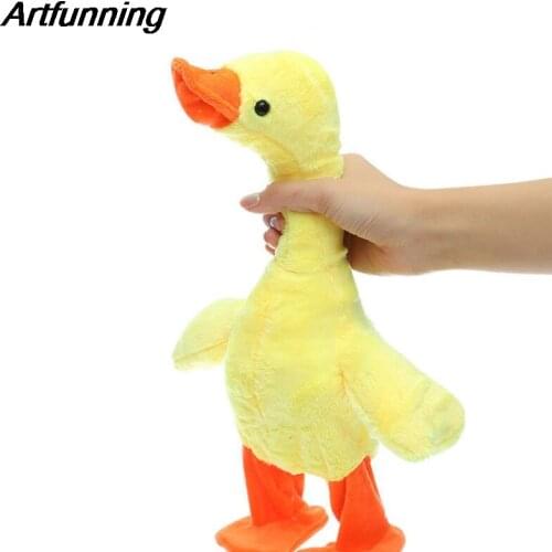 Artfunning Lifting neck duck Robo Duck screaming pulling neck little yellow duck walking singing electric duck toy free Shipping