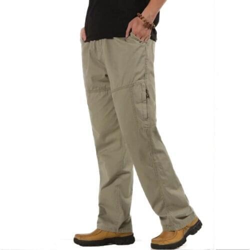 New Mens Casual Pants Baggy Straight Cotton Trousers Male Outwear Multi Pockets Military Cargo Pants Long Trouser For Men