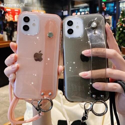 MrenewedM Luxury Glitter Wrist Band Ring Case For iPhone 12 Pro 11 Pro Xs Max X XR 7 8 Plus SE 2020 Silicone Cover+Lanyard Strap