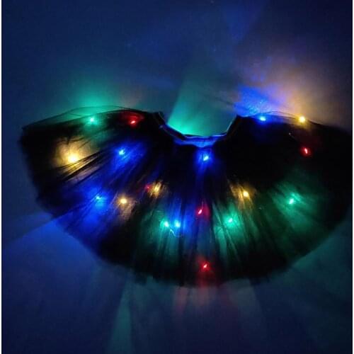 Black rainbow LED Skirt Dance Clothes Ballet Fashion mini SexySwan Mesh Costume Dance led Skirt evening wear dance tutu skirts