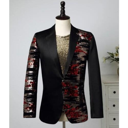 Black sequins blazer men suits designs jacket mens stage singers clothes dance star style dress punk rock masculino homme