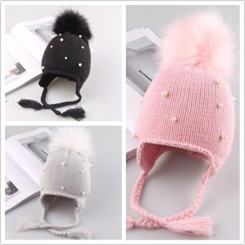 Pudcoco US Stock Toddler Kids Baby Boy Girl Infant Cotton Pearl Hat Soft Woolen Solid Cap 1-3Years