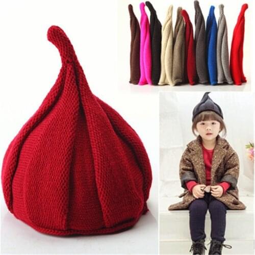 Candy Color Child winter knitted hat Autumn Winter Warm Pointed Hat Boys girls Warm cap Kids windmill cap