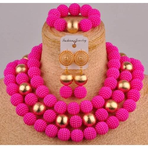 Fuchsia pink costume necklace african set nigerian wedding african beads jewelry set FZZ77-05