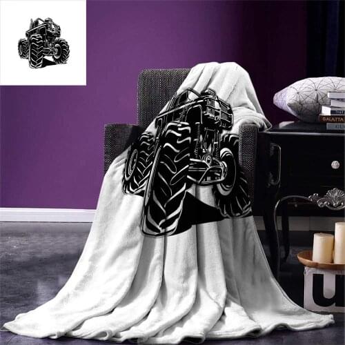 Truck Throw Blanket Modified Automobile Monochrome Sketch Pattern Monster Pickup Truck Off Road Vehicle Warm Microfiber