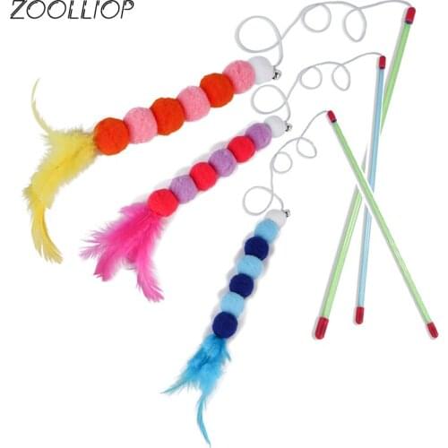 Cat Interactive Toy Stick Feather Wand With Small Bell Mouse Cage Toys Plastic Artificial Colorful Cat Teaser Toy Pet Supplies