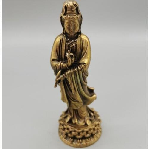 China brass Guanyin bodhisattva Buddha small crafts statue