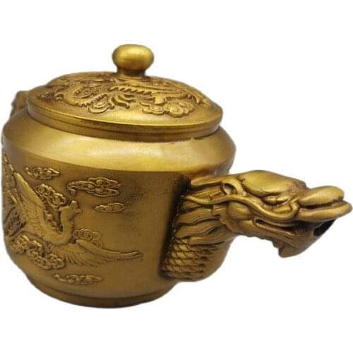 Chinese Old Bronze Statue Brass Dragon And Phoenix Teapot