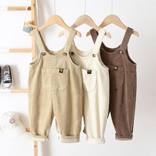 2020 Autumn Winter Baby Kids Overalls Casual Korean Solid Pocket Loose Corduroy Overall for Boys Girls Toddlers Fashion Jumpsuit