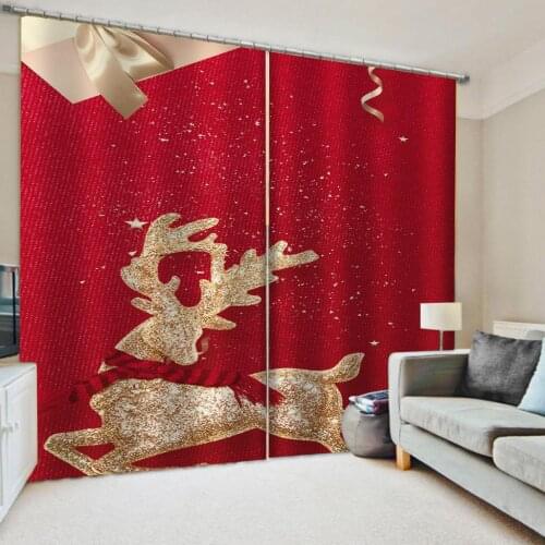 Red Curtains The Deer Window Blackout Curtain Drapes Decoration Christmas Decor Modern 3D Curtain