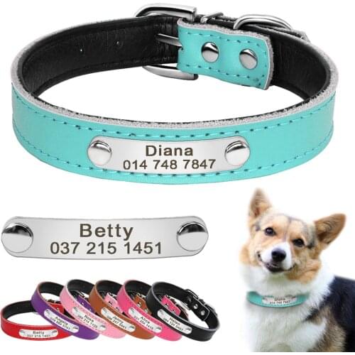 7 Colors Leather Custom Dog Collars Personalized Puppy Cat Nameplate Collar Adjustable Pet Name Phone ID Collar Engraved XS S M