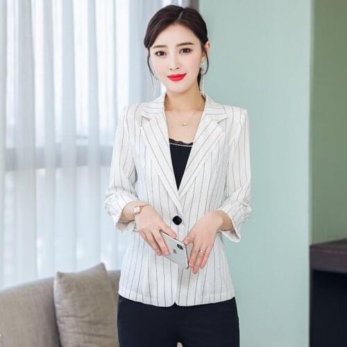Br New Striped Women Blazers and Jackets Female Slim Coat Spring Summer Black White feminino Work Wear Blazer Femme Plus Size