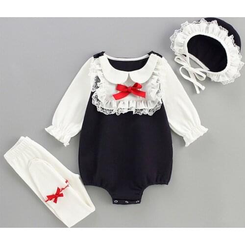 Baby Girl Clothes Autumn Romper+ Hat + Pantyhose 3-Piece Set of Cute Baby Clothes Set 0-2 years old