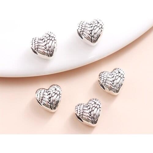 Vintage Silver heart Beads fit Pandora Charms DIY European Bracelets for Metal Jewelry Making 36pcs/lot