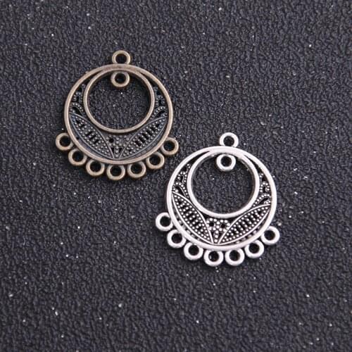 12pcs 23*27mm Two Color Zinc Alloy Necklace Charm Jewelry DIY Hollow Round Connector Pendant Necklace