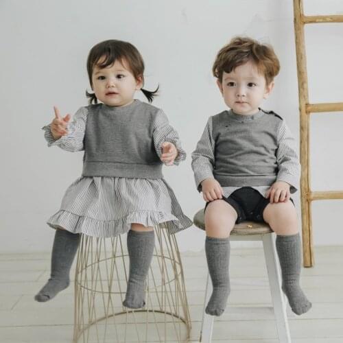 2021 New Toddler Brother Sister Matching Clothing Fashion Children Clothes Baby Girl Dress Boys Romper Korean Style Kids Outfits
