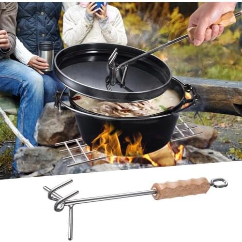 Portable Outdoor Camping Picnic Anti-rust Anti-scalding Double Hook Stainless Steel Dutch Oven Lid Lifter With Extended Handle