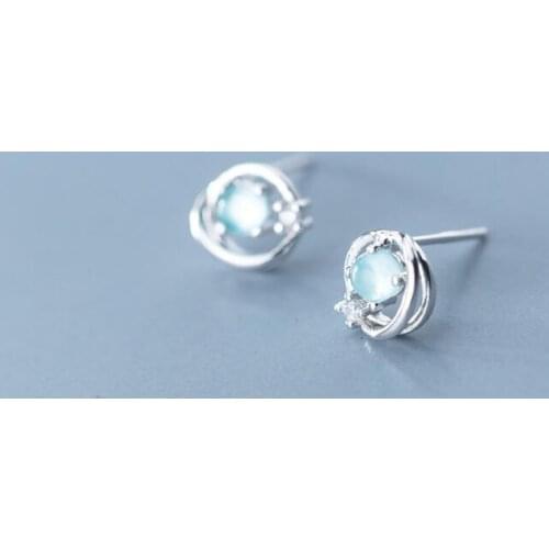 Real. 925 Sterling Silver jewelry Blue Zirconia Universe Stud Earrings Womens GTLE2627