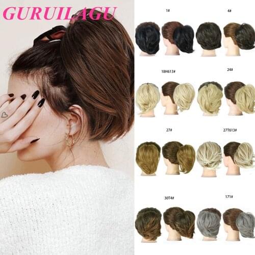 GURUILAGU Messy Bun Scrunchie Chignon With Elastic Hair Bands Donut Synthetic Hair Straight Ponytail Hair Pieces For Women