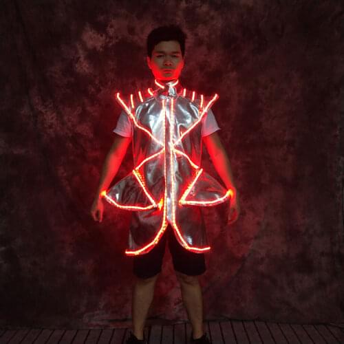 Silver coat with light Future technology warrior stage show Lumious jacket nightclub dj colorful light coat catwalk costume