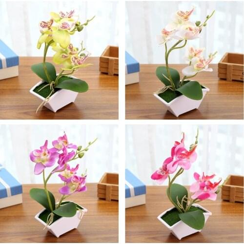 Silk Artificial Butterfly Orchid Bonsai Vintage Simulated Flower Arrangement Home Office Wedding Decor with Vase Pot