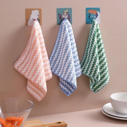 25/30CM Plush Dish Cloth Super Absorbent Microfiber Cotton Plaid Cleaning Towel Tableware Remove Grease Kitchen Clean Supplies