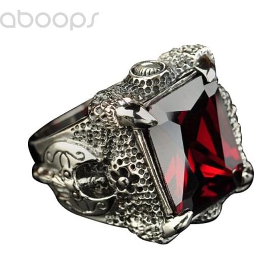 Vintage 925 Sterling Silver Dragon Claw Ring with Garnet Agate Stone for Men Boys,Prong Setting,Size 8-11,Free Shipping