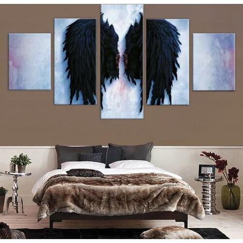 Wall art Aion Black Angel Wings 5 Panel Canvas hd Print Poster Paintings for living Bedroom Decoration frame