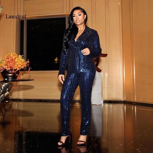Colorful Sequined sparkle Two Pieces Set Blazer and Pants Sexy Women Glitter Slim 2021 New Spring Fashion Ladies African Femme