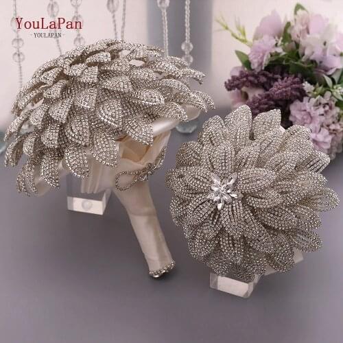 YouLaPan HF01 Silver Crystal Flower Bouquet Wedding Flowers Decoration Elegant Bridal Bouquet Rhinestone Luxury Crystal Bouquet