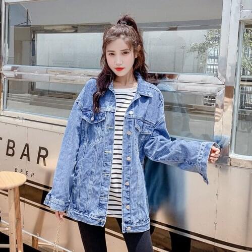 Womens European and American spring and autumn new style denim jacket casual loose long-sleeved jacket jacket