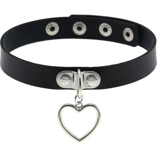 2021 Fashion Black Leather Heart Choker Neck Goth Collar For Girls Jewelry Gothic Cute Chocker Necklace Accessories Jewelry
