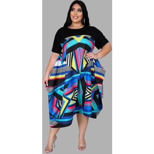 Plus Size Clothing Dresses for Women Crew Neck Patchwork Loose Casual Dress Irregular Hem Oversized Dress Wholesale Dropshipping