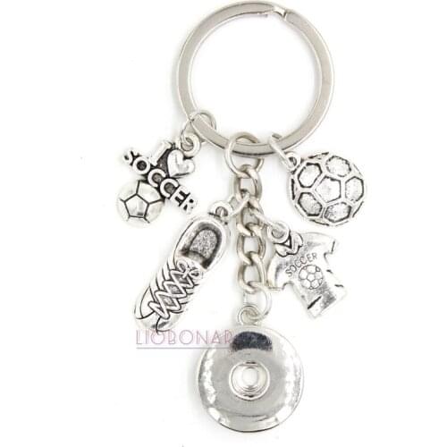 1PC I Love Soccer Key Chain Handbag Charm sport Snap Keychain Key Ring Soccer Lovers Gifts Men Women 18mm Snap Jewelry