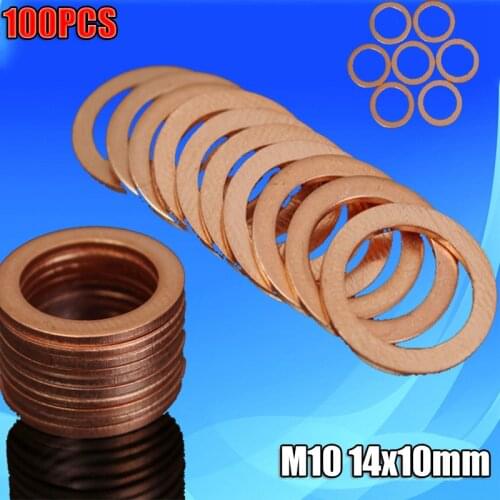 100Pcs M10 10mm Copper Crush Washer Gasket Nut And Bolt Set Flat Ring Seal Motorcycle Braided Clutch Brake Hose Sealing Washer