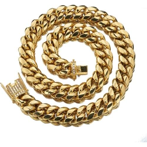 18mm Strong Heavy 316L Stainless Steel Gold Cuban Curb Chain Mens Womens Handmade Jewelry Mens Womens Necklace Or Bracelet 7-40"