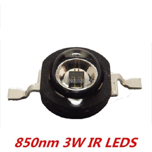 50 Pcs 3W Infrared IR 850nm High Power LED Bead Emitter DC1.8-2.2V CCTV Camera IR Diode for Security Black LEDs