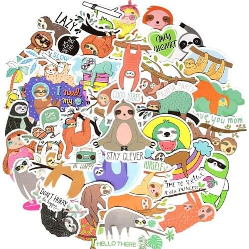 50 PCS Cartoon Sloths Stickers for Laptop Car Bicycle Guitar Fridge Luggage Phone Ps4 Waterproof Cute Animals Sticker Decals