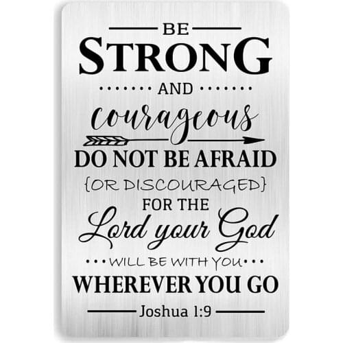 Be Strong and Courageous Engraved Metal Wallet Card Inserts,Inspirational Confirmation Birthday Graduation Gifts DIY Custom