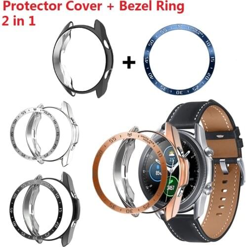 2in1 Bezel Ring + Case For Samsung Galaxy Watch 3 41mm 45mm TPU Protector Cover Anti-Scratch Stainless Steel Decorative Frame