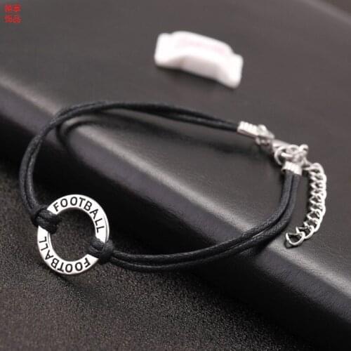 Black wax Cord bracelet football charm word round hand woven circle handmade bracelet jewelry