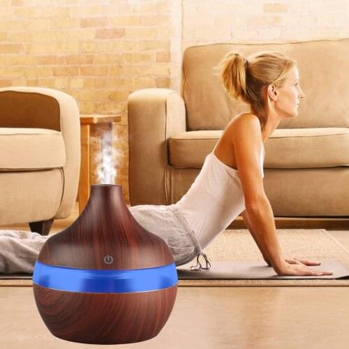 Electric Humidifier Essential Aroma Oil Diffuser Ultrasonic Wood Grain Air Humidifier USB Mini Mist Maker LED Light For