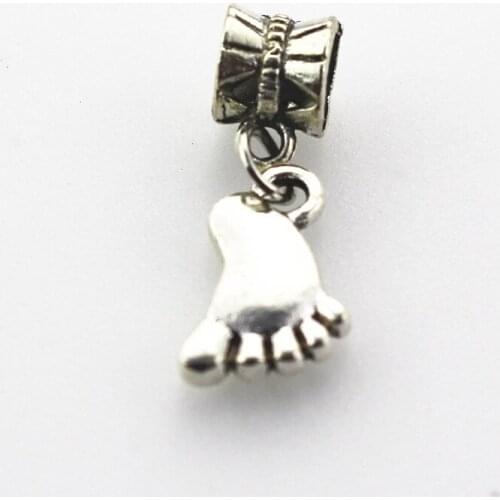 Hot selling 30pcs/lot Footprint hanging dangle charm big hole pendant beads charm fit bracelet diy jewelry dangle charms