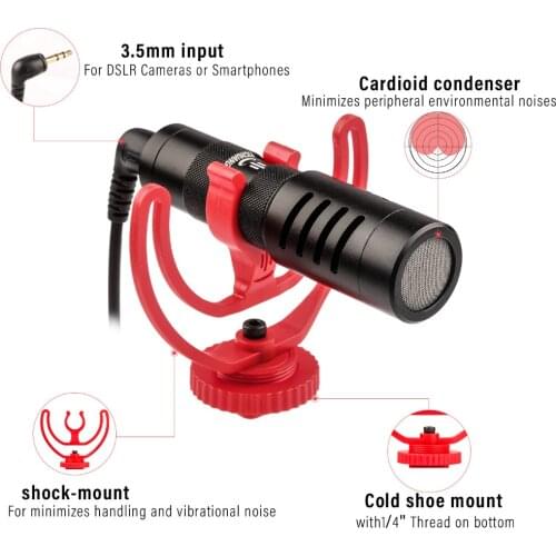 Camera Video Microphone Recording Shotgun Mic w/Shock Mount for iPhone/Android Smartphone,Canon/Nikon DSLR and Camcorder YouTube