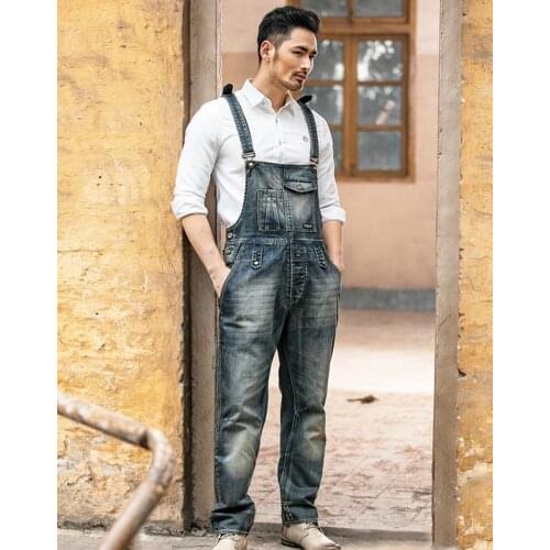 Spring and autumn cowboy jumpsuit male loose add fat add size retro overalls halter pants fat casual overalls tide