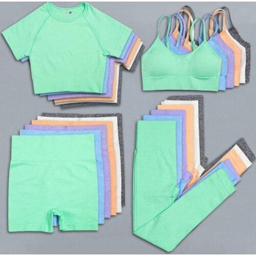 Seamless 2 PCS Yoga Set Fitness Sets Women Tracksuit Summer Shorts Suit Gym Sport Bra High Waist Leggings Short Tights Crop Top